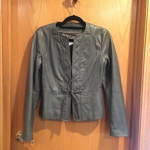 Max Mara gray leather jacket with frontal tie